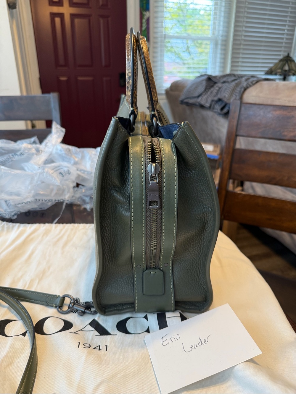 COACH Olive Green Rogue 36 w/ Genuine Python Handles - Picture 2 of 16
